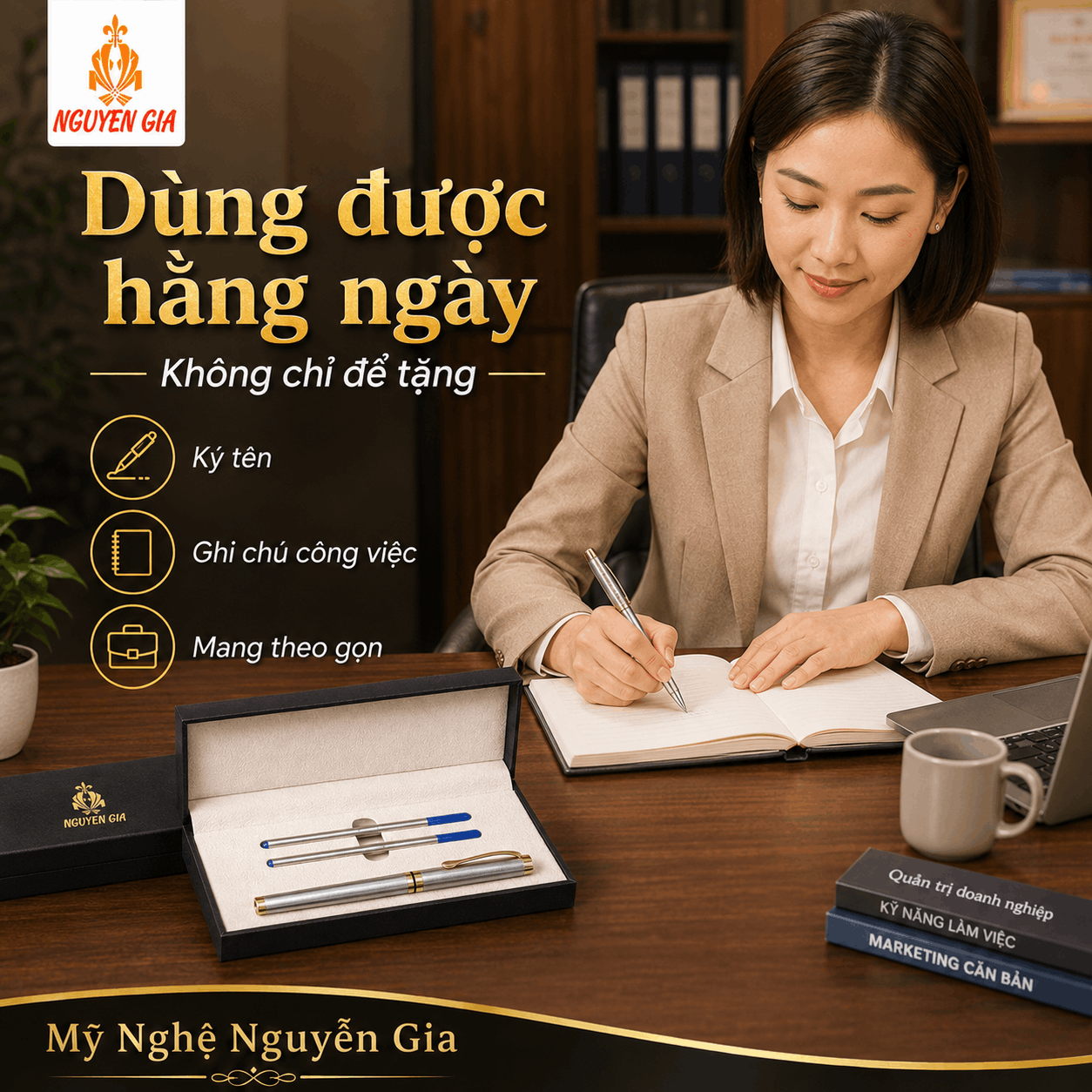 Bút Ký Hợp Kim Màu Bạc Kẹp Vàng