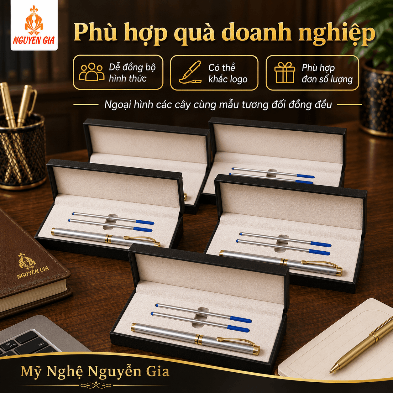 Bút Ký Hợp Kim Màu Bạc Kẹp Vàng