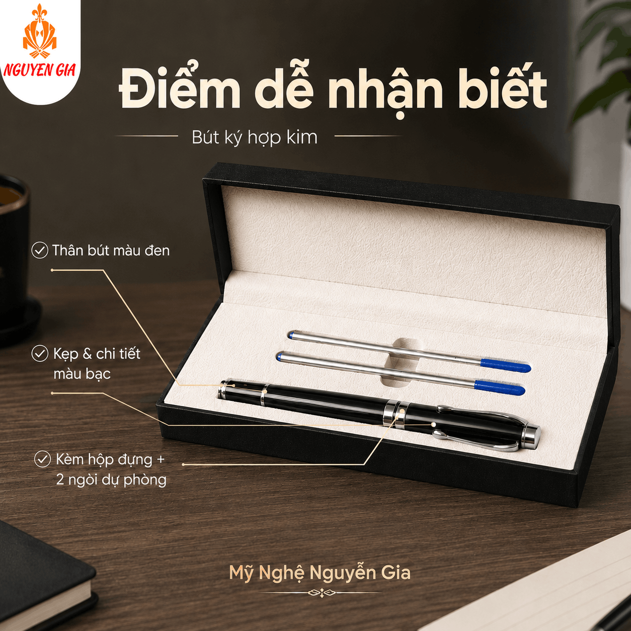 Bút Ký Hợp Kim Màu Đen Kẹp Bạc