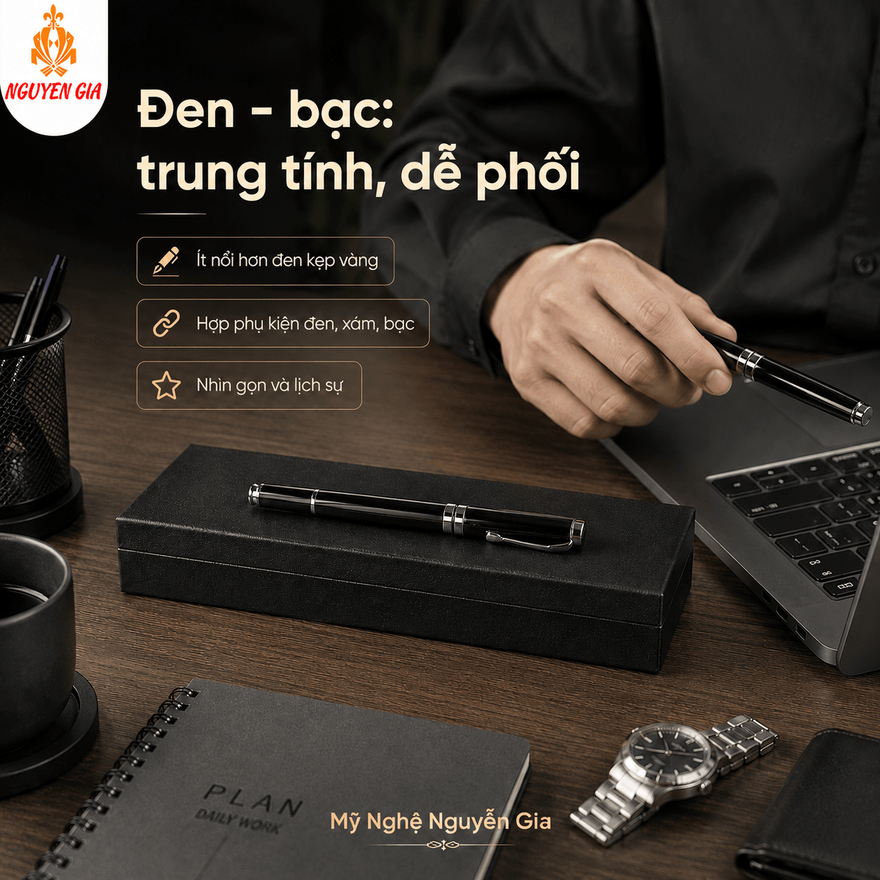 Bút Ký Hợp Kim Màu Đen Kẹp Bạc