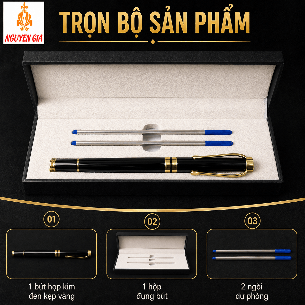 Bút Ký Hợp Kim Màu Đen Kẹp Vàng