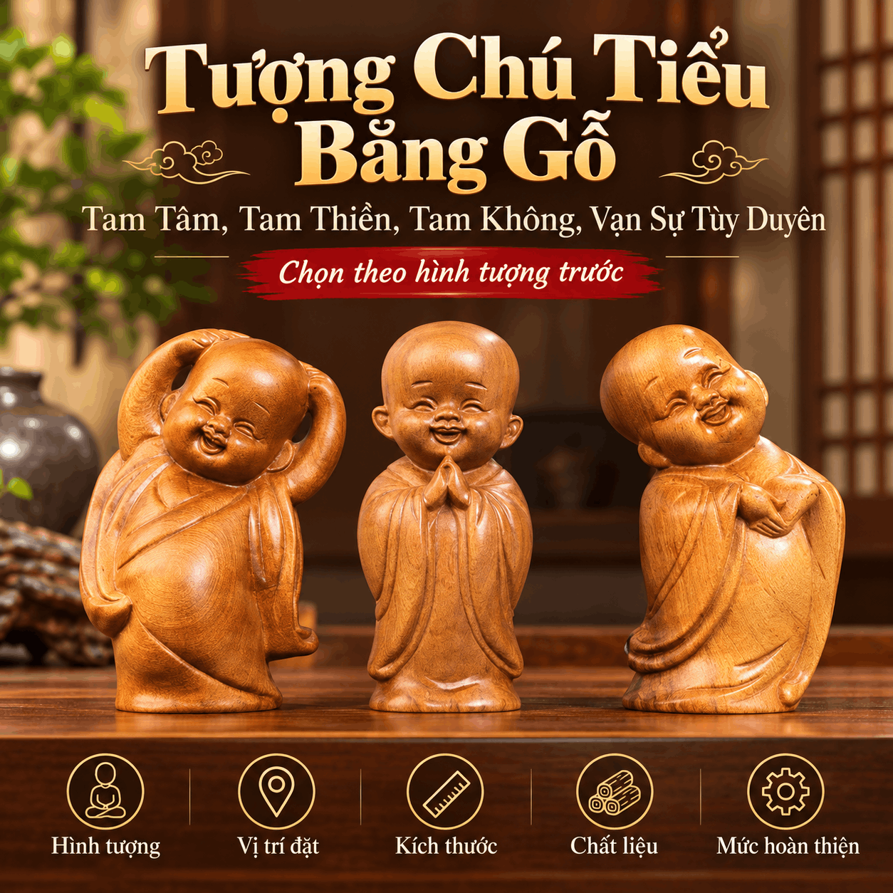 Tượng Ch&uacute; Tiểu Bằng Gỗ &ndash; Chọn Theo H&igrave;nh Tượng