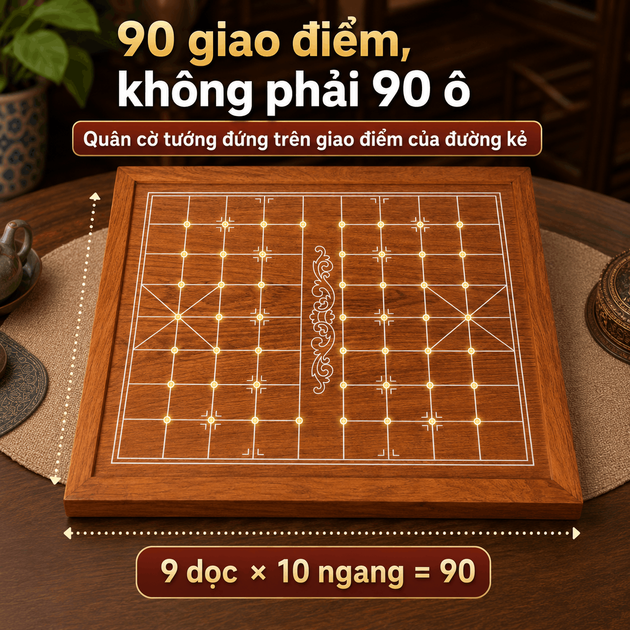 B&agrave;n Cờ Tướng C&oacute; Bao Nhi&ecirc;u &Ocirc;? Cấu Tạo 90 Giao Điểm