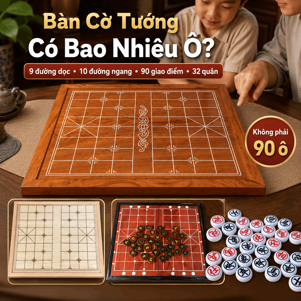 B&agrave;n Cờ Tướng C&oacute; Bao Nhi&ecirc;u &Ocirc;? Cấu Tạo 90 Giao Điểm