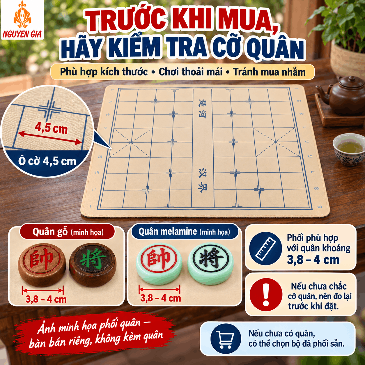 Bàn Cờ Tướng Vải Đế Cao Su Chống Trượt 49×43cm – Dày 3mm