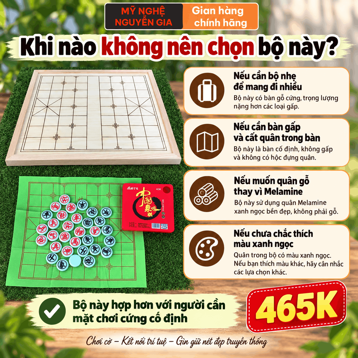 Bộ Cờ Tướng Bàn Sồi Công Nghiệp, Quân Melamine Xanh Ngọc 3,8 cm