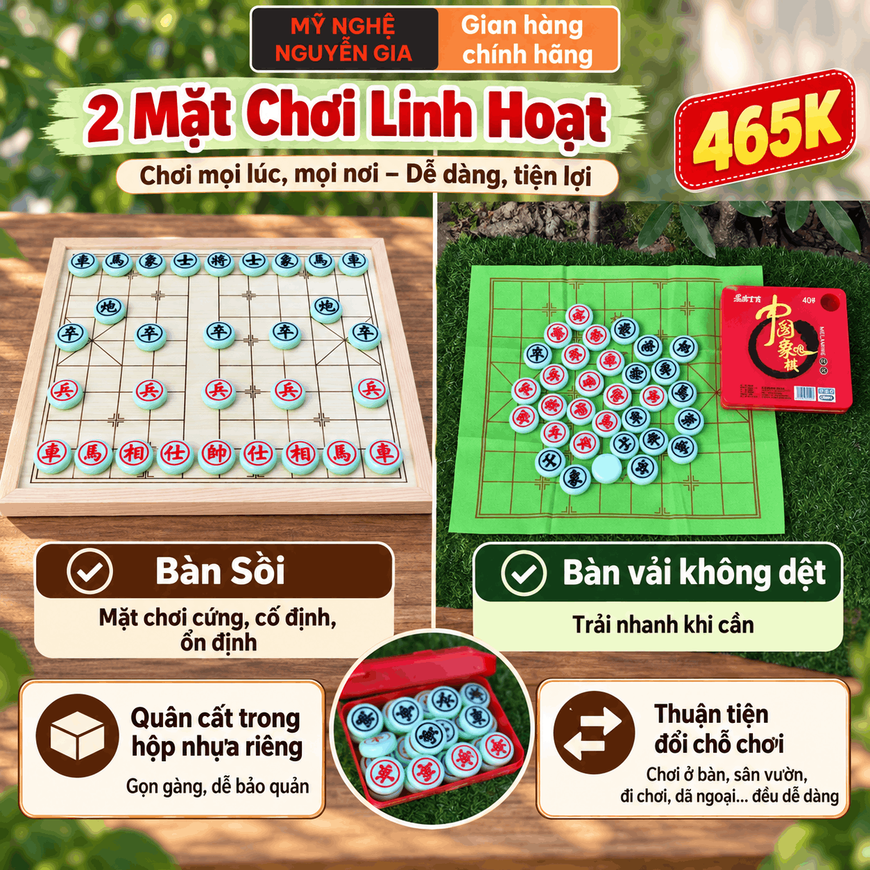 Bộ Cờ Tướng Bàn Sồi Công Nghiệp, Quân Melamine Xanh Ngọc 3,8 cm