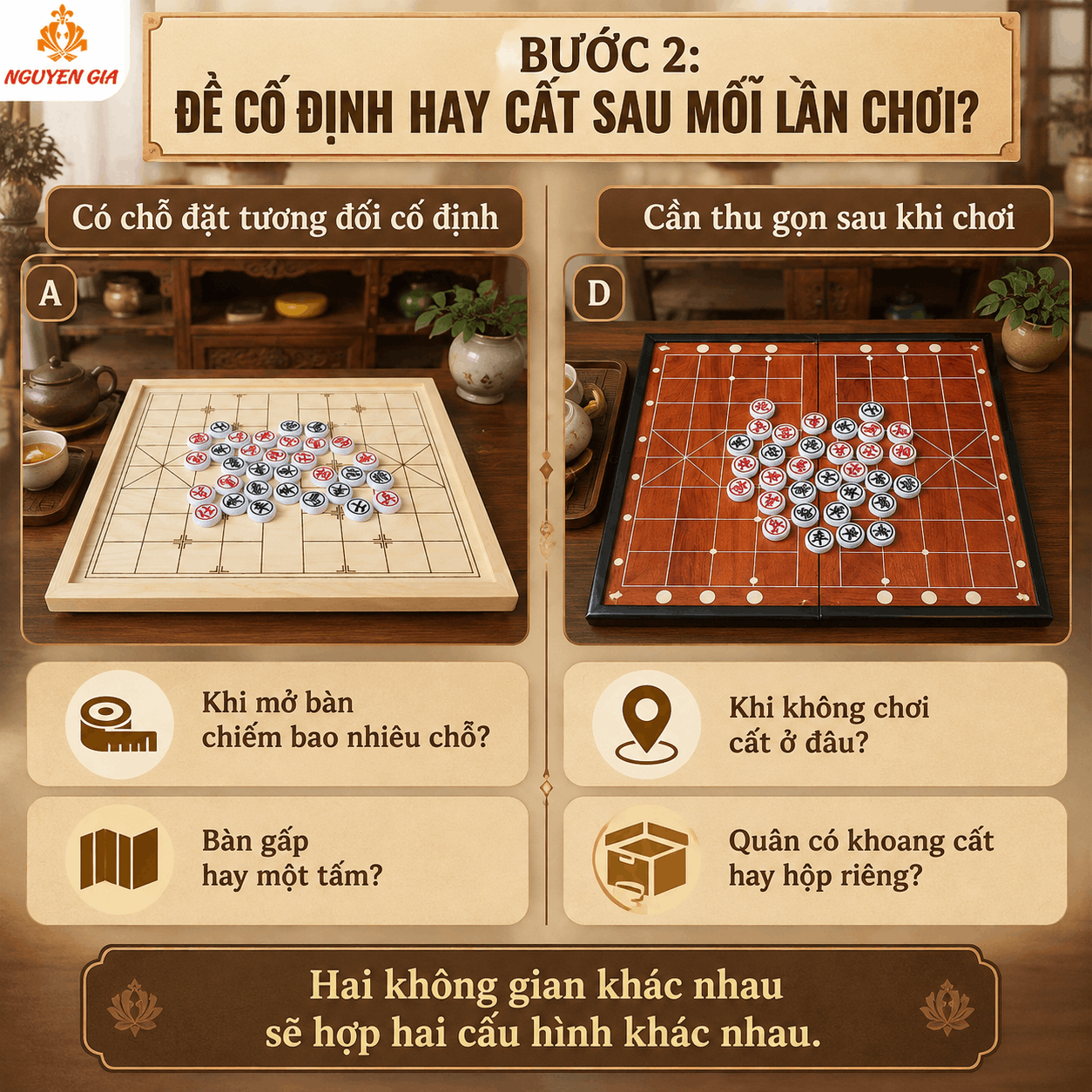 Bộ cờ tướng để ph&ograve;ng kh&aacute;ch, g&oacute;c tr&agrave; n&ecirc;n chọn thế n&agrave;o?