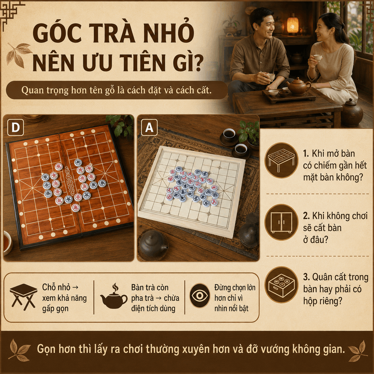 Bộ cờ tướng để ph&ograve;ng kh&aacute;ch, g&oacute;c tr&agrave; n&ecirc;n chọn thế n&agrave;o?