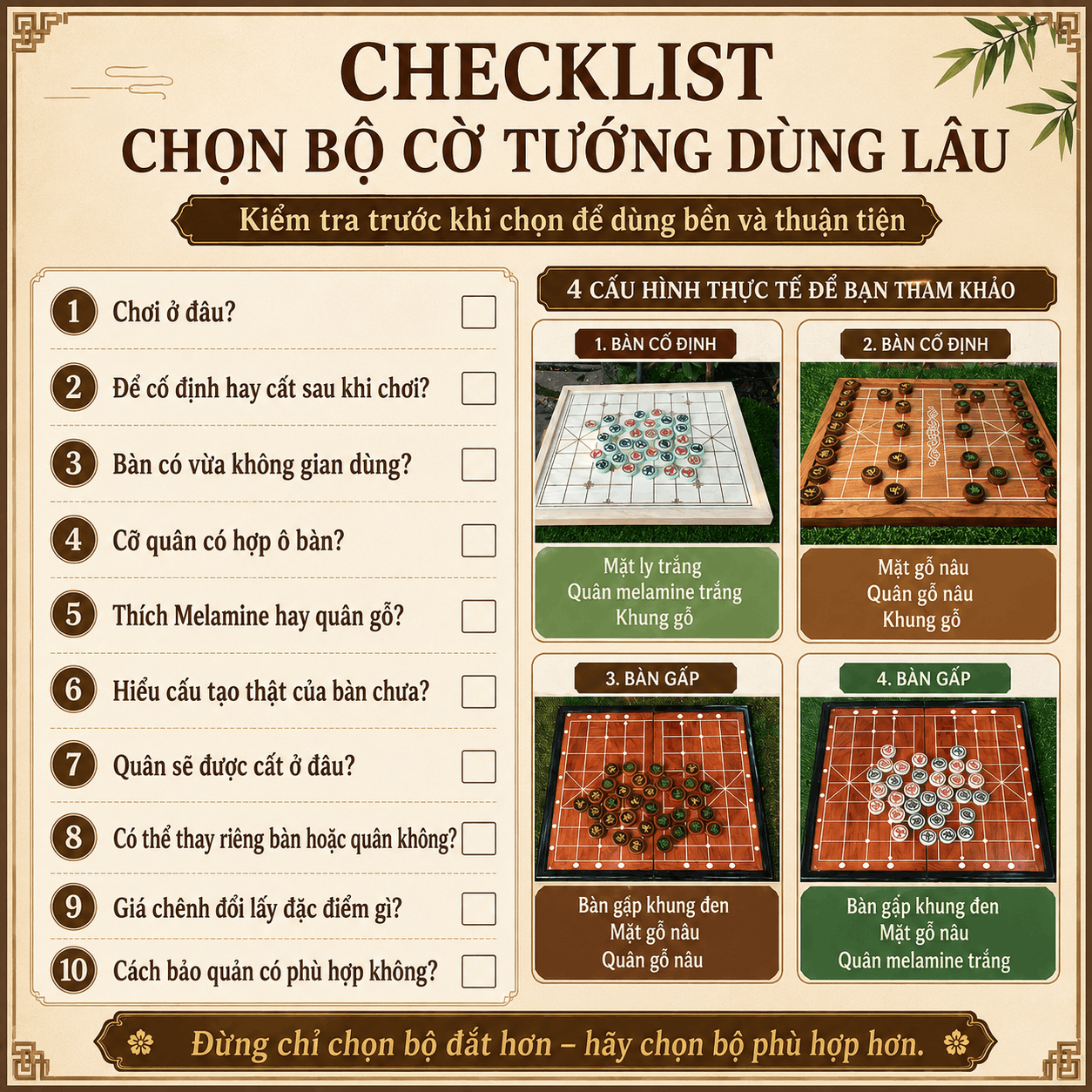 Bộ cờ tướng d&ugrave;ng l&acirc;u d&agrave;i n&ecirc;n chọn như thế n&agrave;o?
