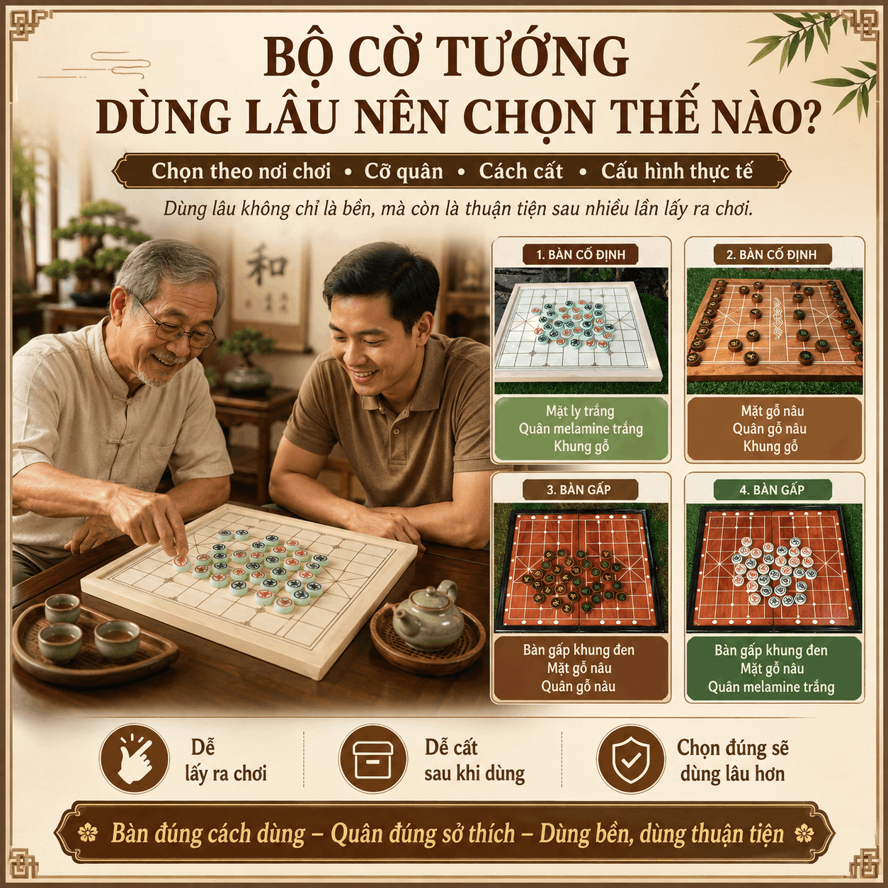 Bộ cờ tướng d&ugrave;ng l&acirc;u d&agrave;i n&ecirc;n chọn như thế n&agrave;o?