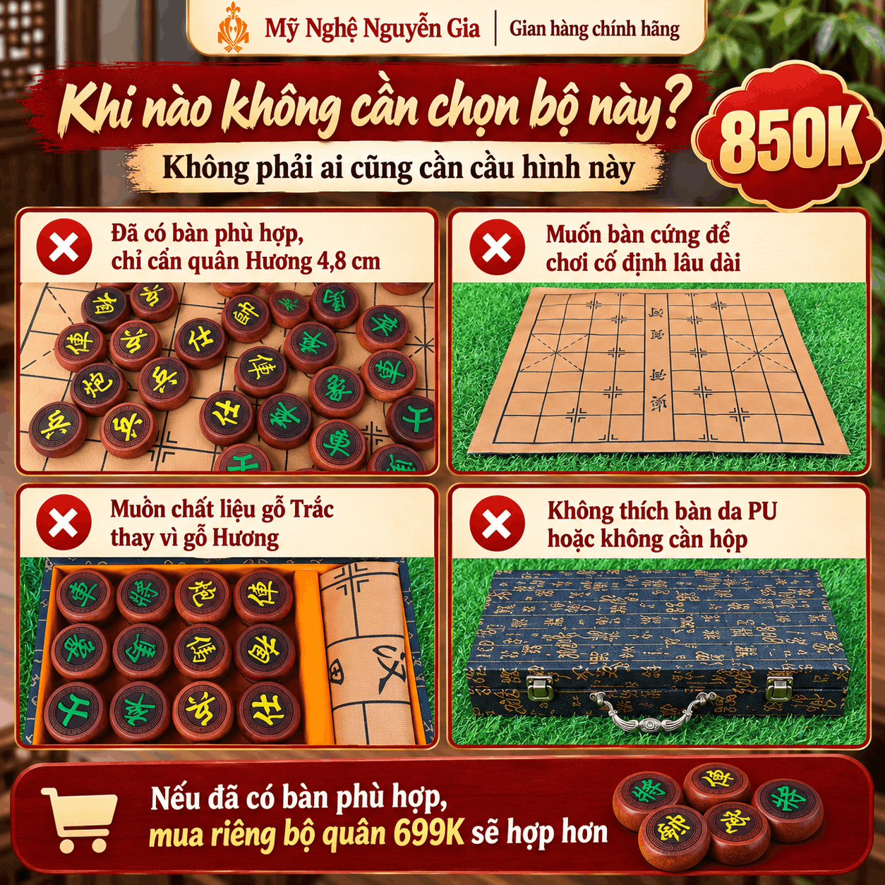 Bộ Cờ Tướng Gỗ Hương 4,8 cm Kèm Hộp Và Bàn Da PU