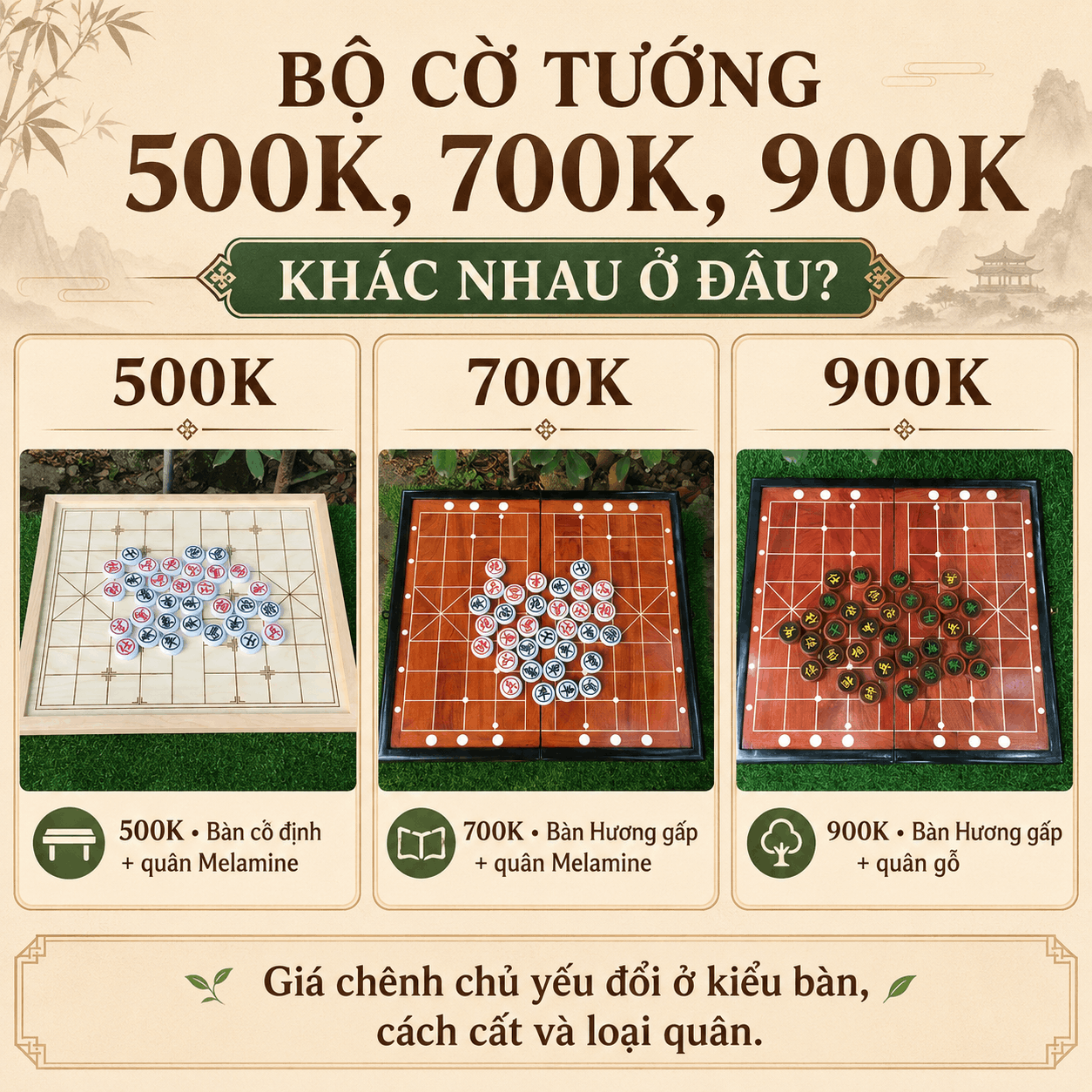 Bộ cờ tướng khoảng 500k, 700k, 900k n&ecirc;n chọn loại n&agrave;o?