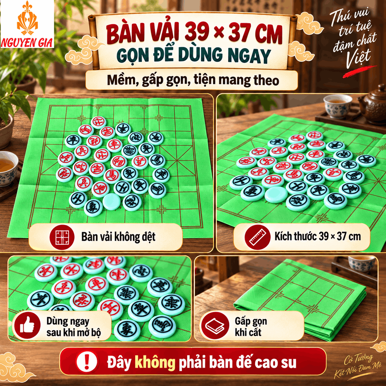 Bộ Cờ Tướng Melamine Xanh Ngọc 3,8cm – Bàn Vải 39×37cm