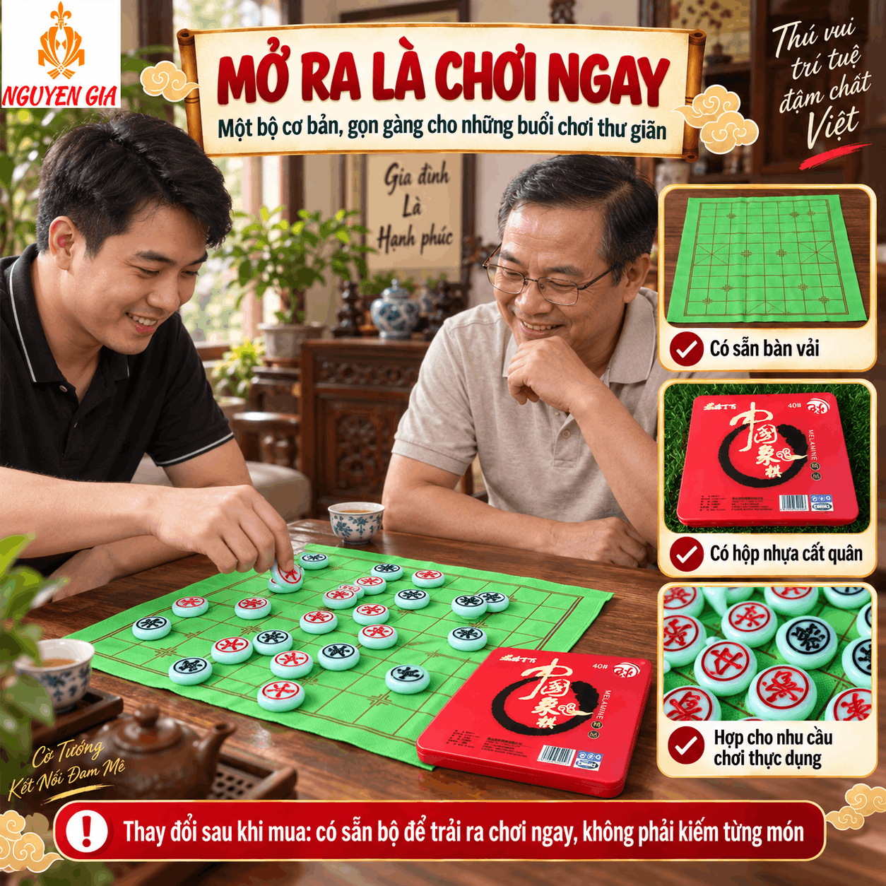Bộ Cờ Tướng Melamine Xanh Ngọc 3,8cm – Bàn Vải 39×37cm