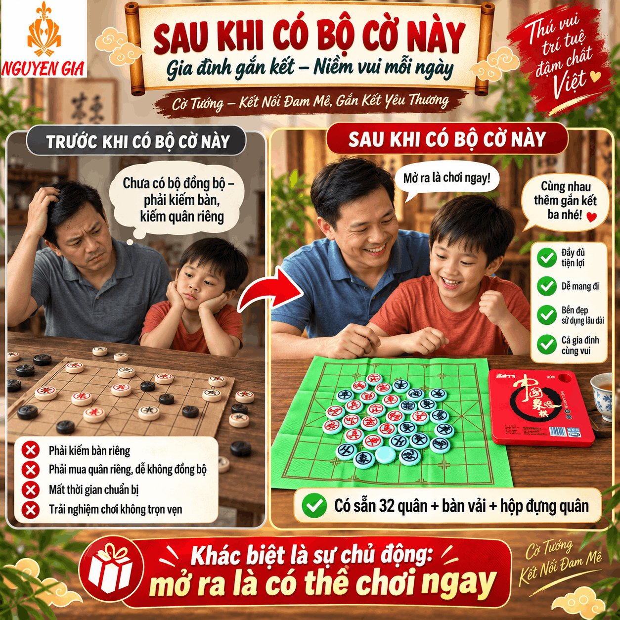 Bộ Cờ Tướng Melamine Xanh Ngọc 3,8cm – Bàn Vải 39×37cm