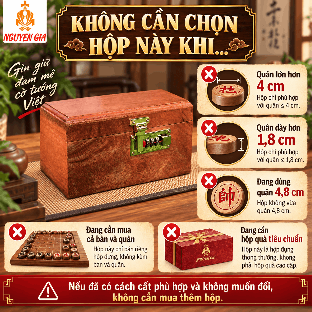 Hộp Đựng Quân Cờ Tướng Gỗ Hương Lót Nhung Đỏ Có Khóa