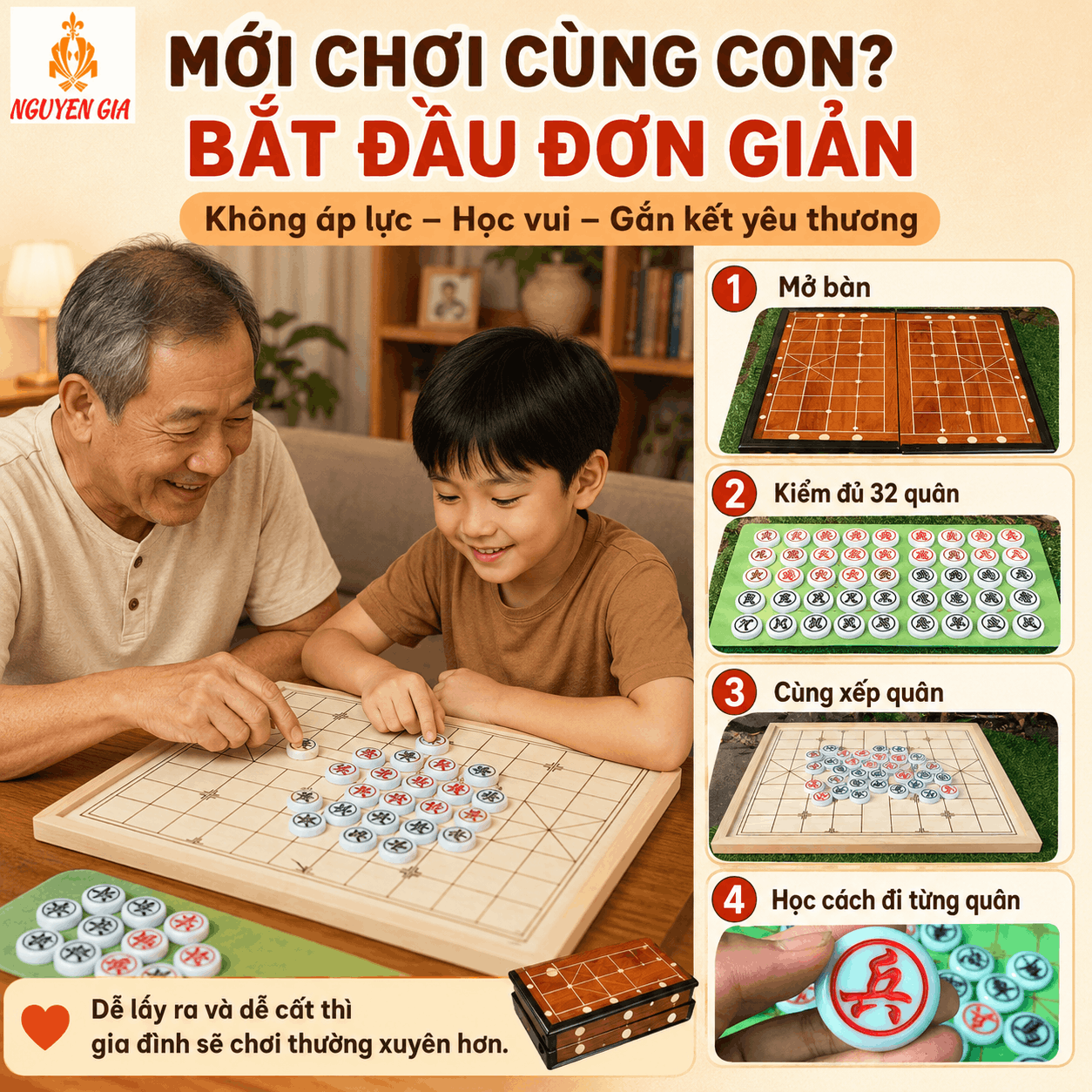 Mua bộ cờ tướng để chơi cùng con nên chọn loại nào?