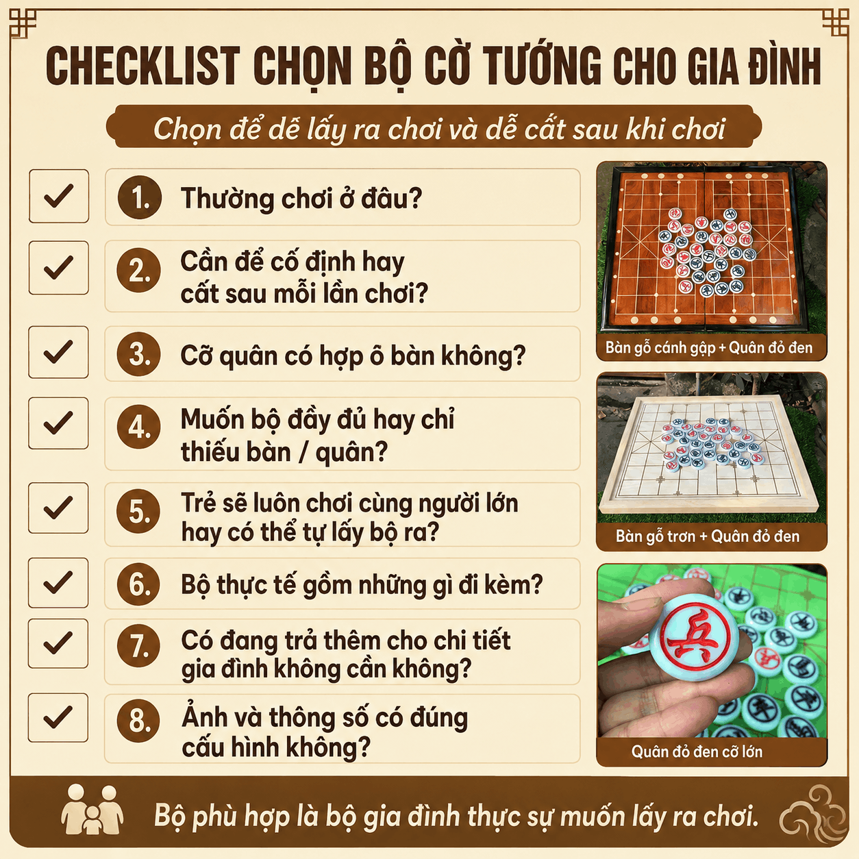 Mua bộ cờ tướng để chơi cùng con nên chọn loại nào?