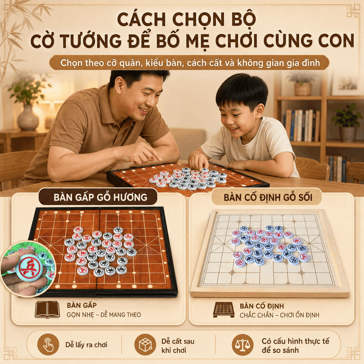 Mua bộ cờ tướng để chơi cùng con nên chọn loại nào?