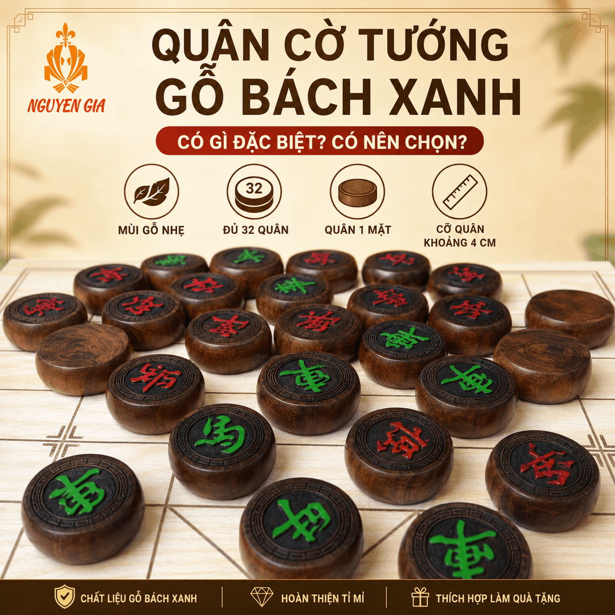 Qu&acirc;n Cờ Tướng Gỗ B&aacute;ch Xanh C&oacute; G&igrave; Đặc Biệt?
