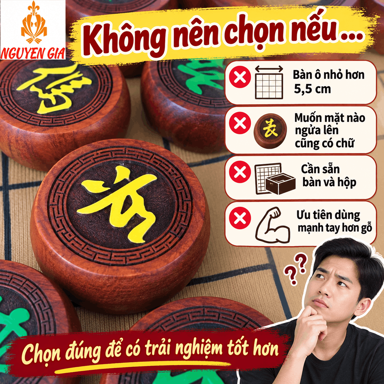 Quân Cờ Tướng Gỗ Hương 4,8cm – Bộ 32 Quân Cỡ Lớn