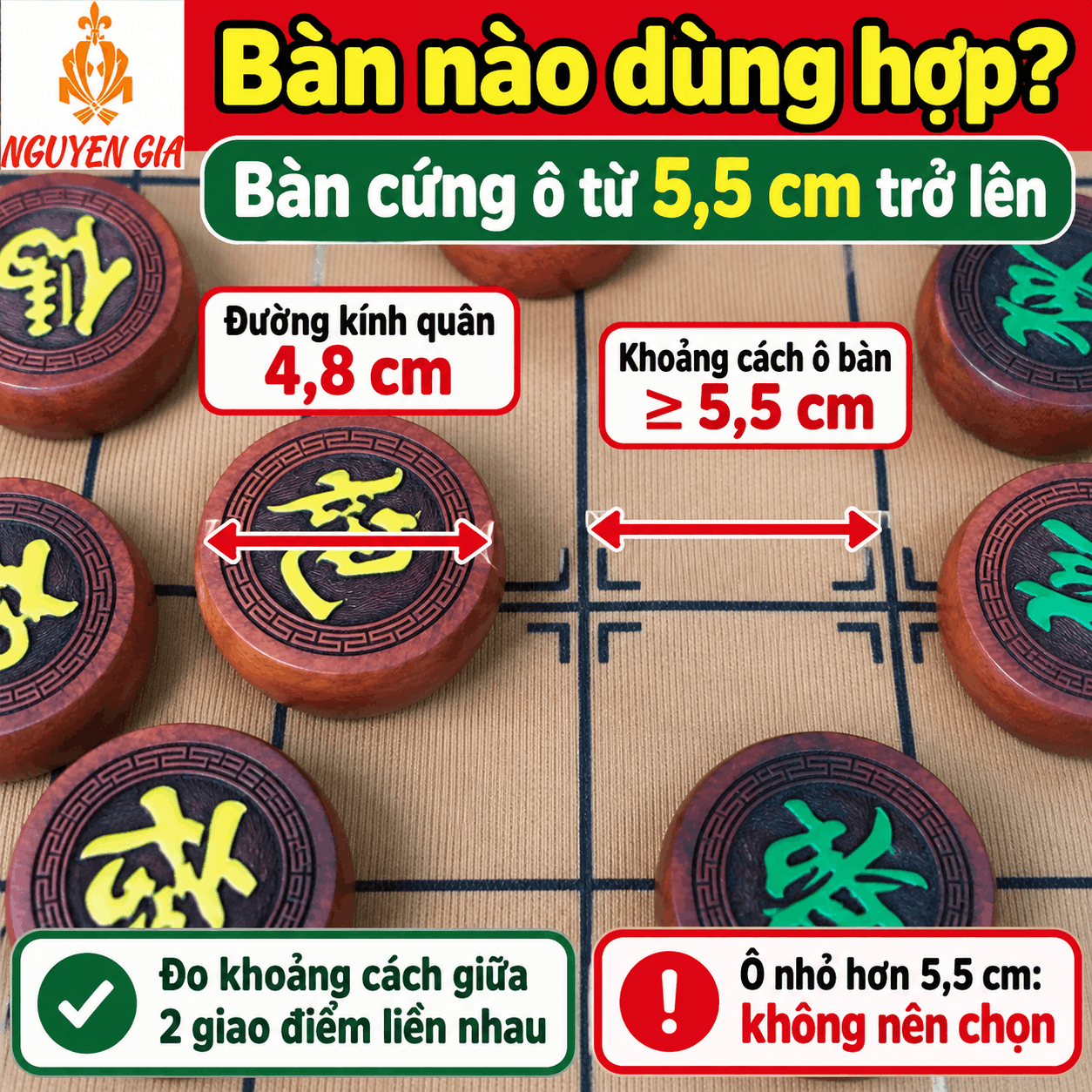 Quân Cờ Tướng Gỗ Hương 4,8cm – Bộ 32 Quân Cỡ Lớn
