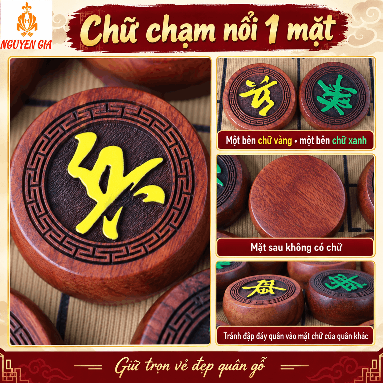 Quân Cờ Tướng Gỗ Hương 4,8cm – Bộ 32 Quân Cỡ Lớn