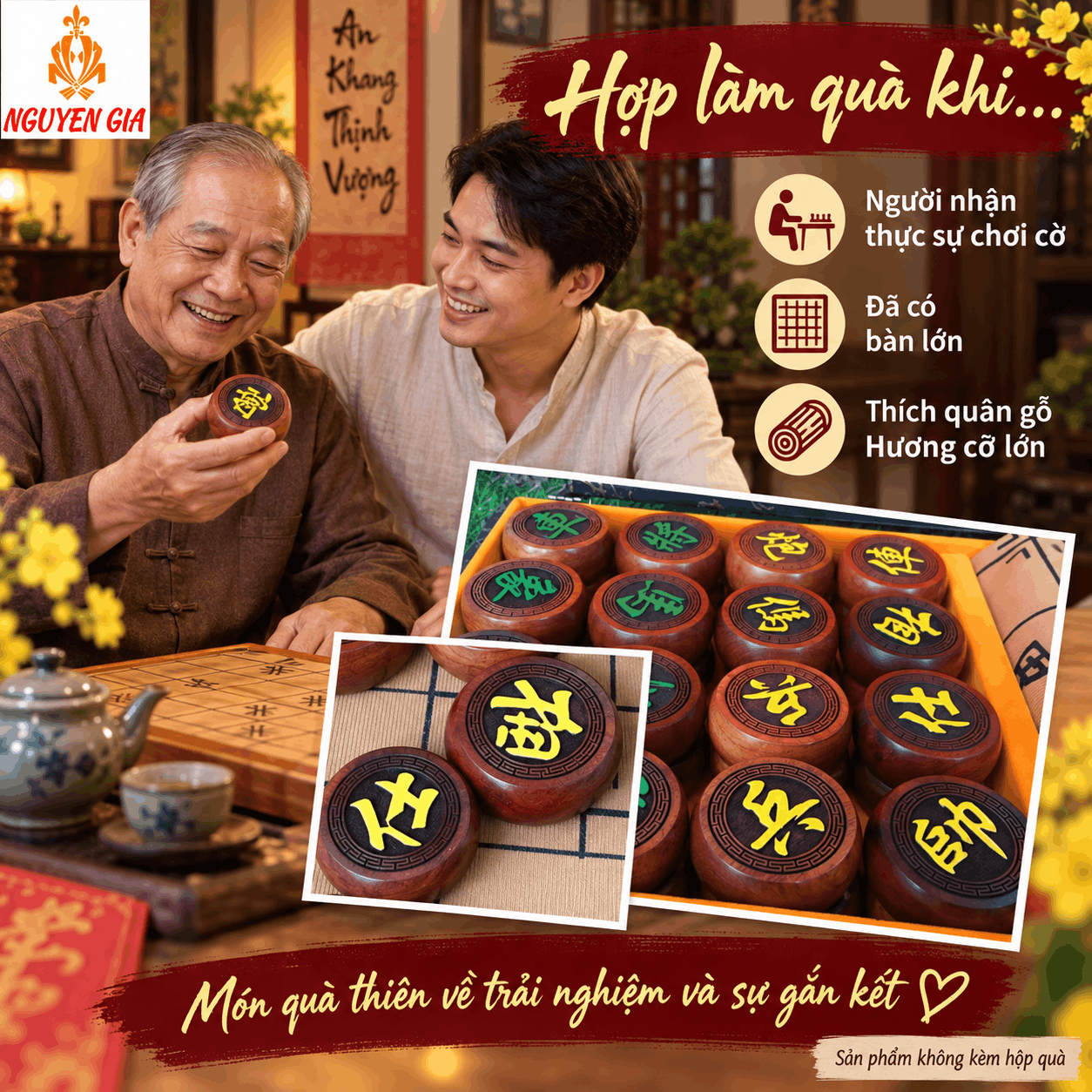Quân Cờ Tướng Gỗ Hương 4,8cm – Bộ 32 Quân Cỡ Lớn