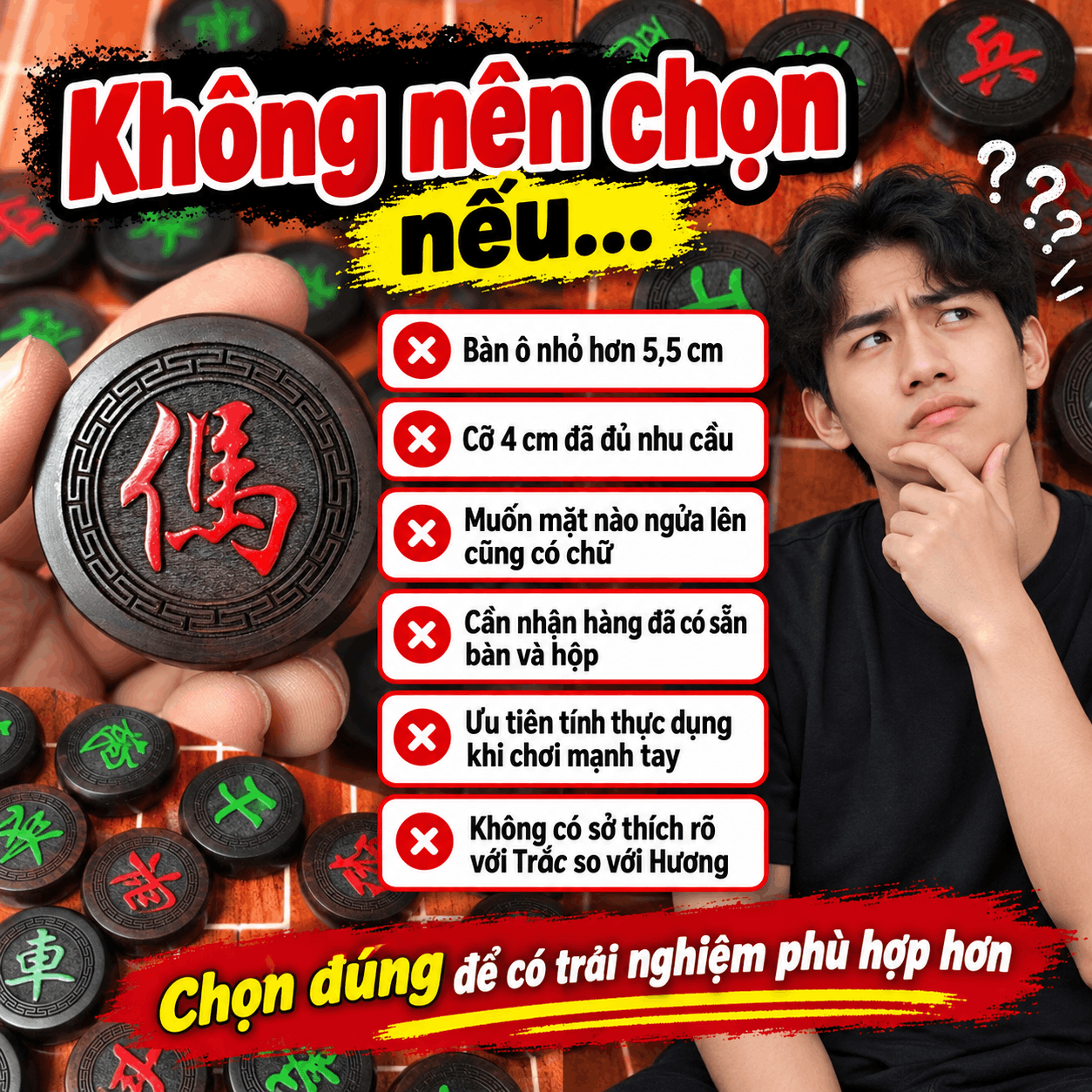 Quân Cờ Tướng Gỗ Trắc 4,8cm – Bộ 32 Quân Cỡ Lớn