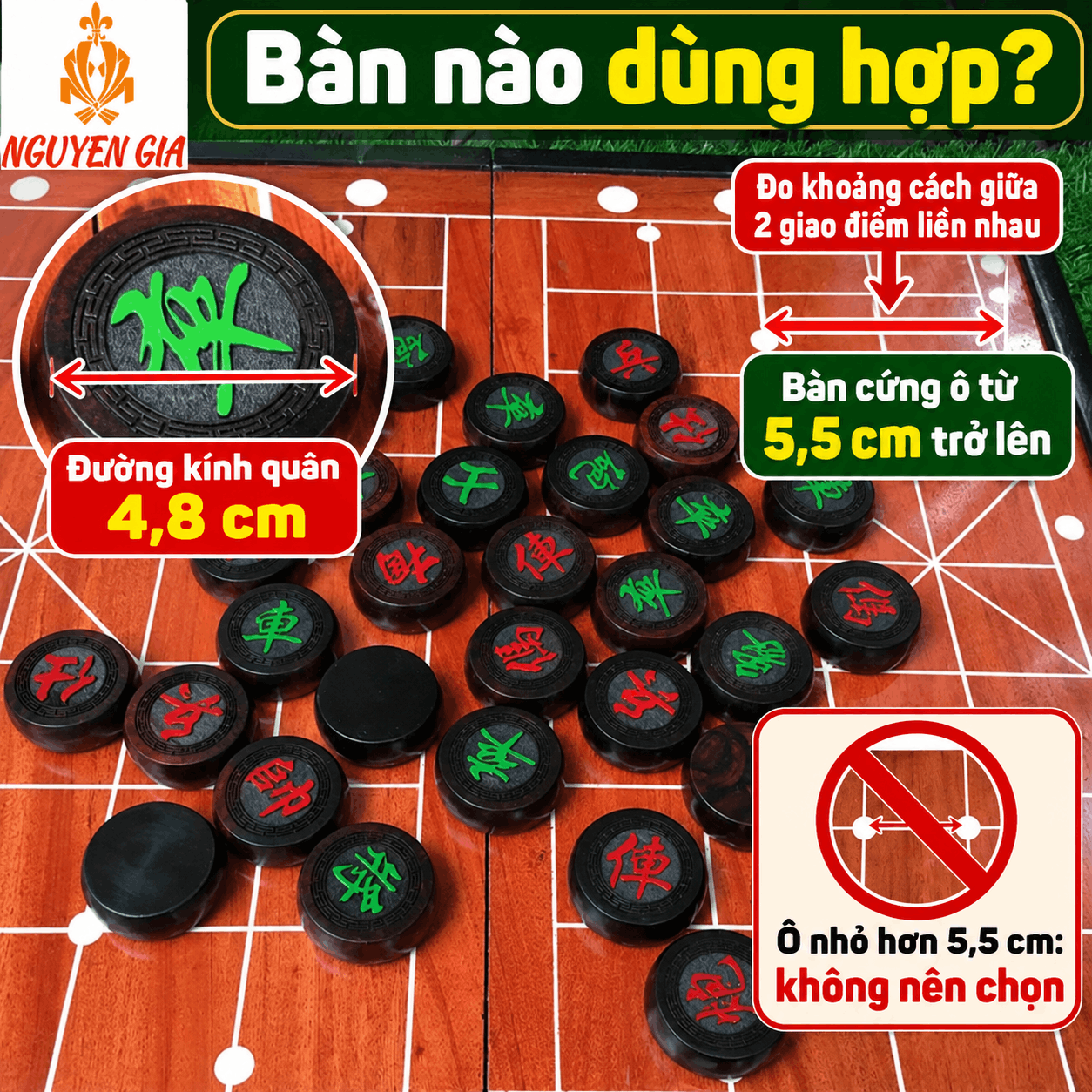 Quân Cờ Tướng Gỗ Trắc 4,8cm – Bộ 32 Quân Cỡ Lớn