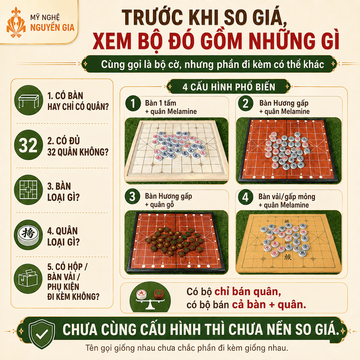 Vì sao có bộ cờ tướng vài chục nghìn và có bộ vài trăm nghìn?