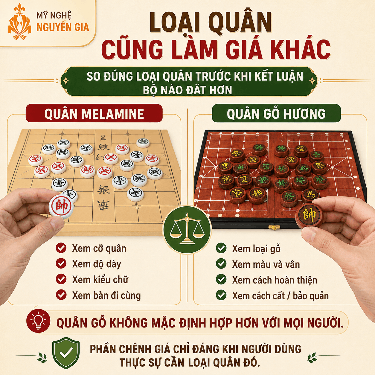 Vì sao có bộ cờ tướng vài chục nghìn và có bộ vài trăm nghìn?