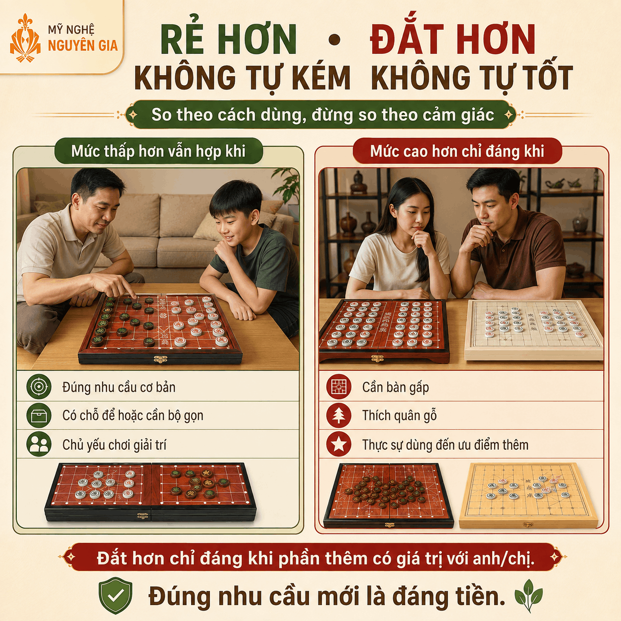 Vì sao có bộ cờ tướng vài chục nghìn và có bộ vài trăm nghìn?