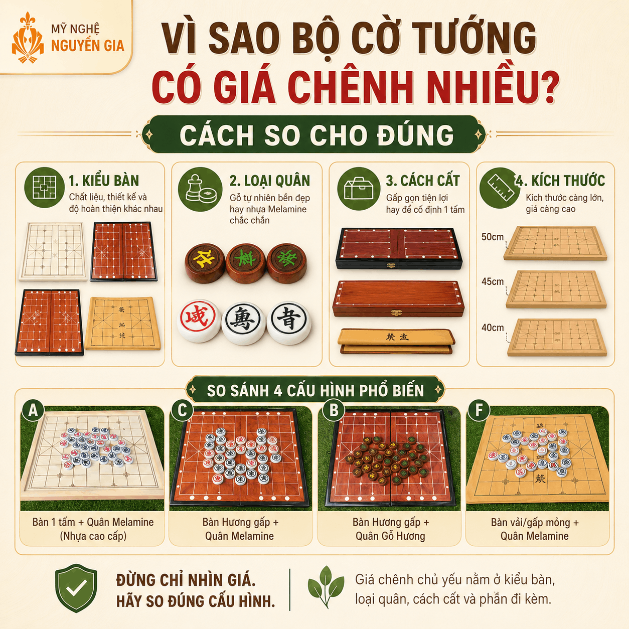 Vì sao có bộ cờ tướng vài chục nghìn và có bộ vài trăm nghìn?