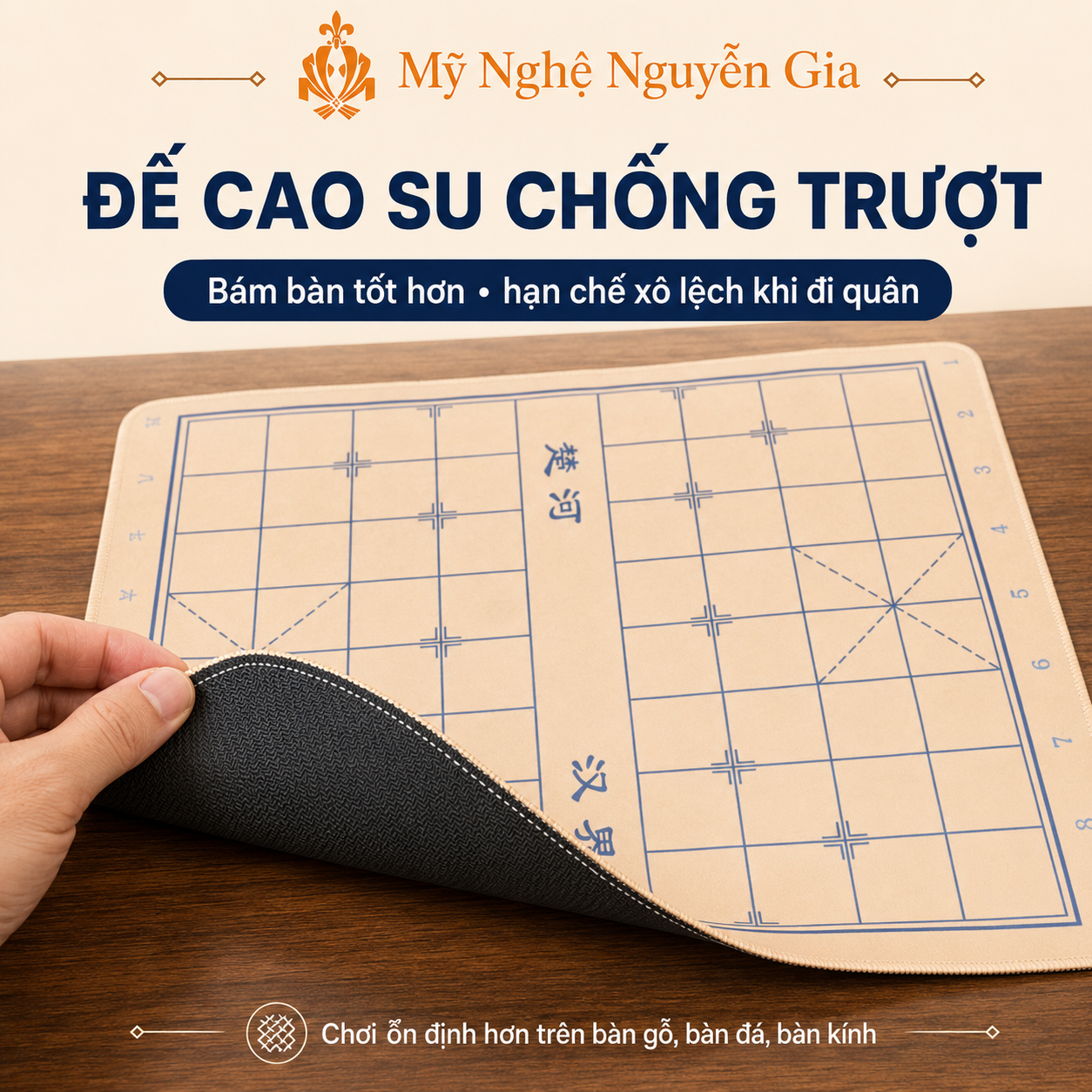 Bàn Cờ Tướng Vải Đế Cao Su Chống Trượt 49x42cm