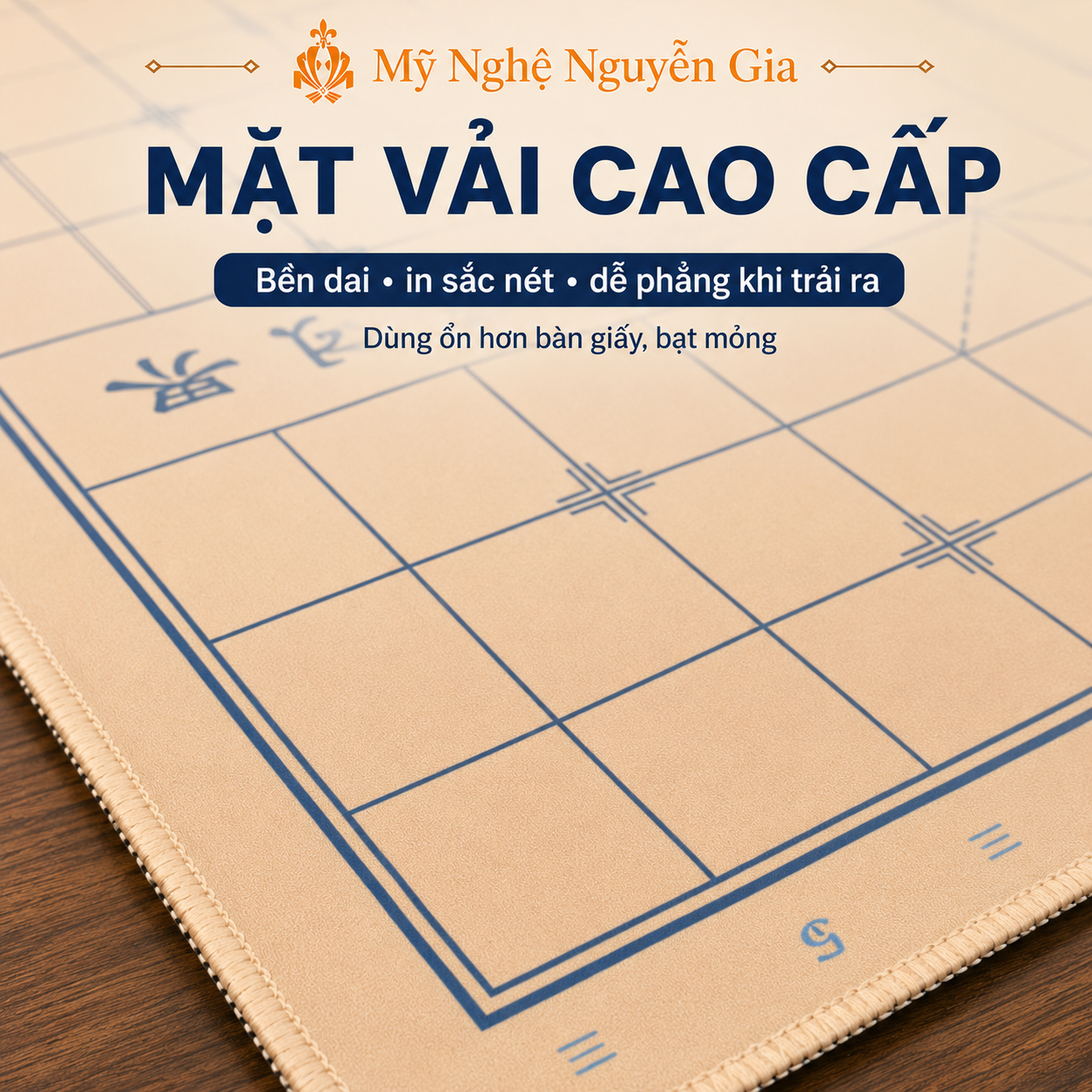 Bàn Cờ Tướng Vải Đế Cao Su Chống Trượt 49x42cm