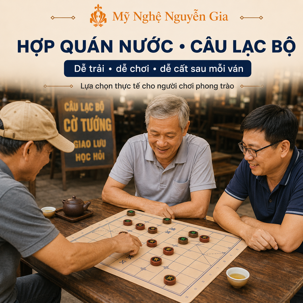 Bàn Cờ Tướng Vải Đế Cao Su Chống Trượt 49x42cm