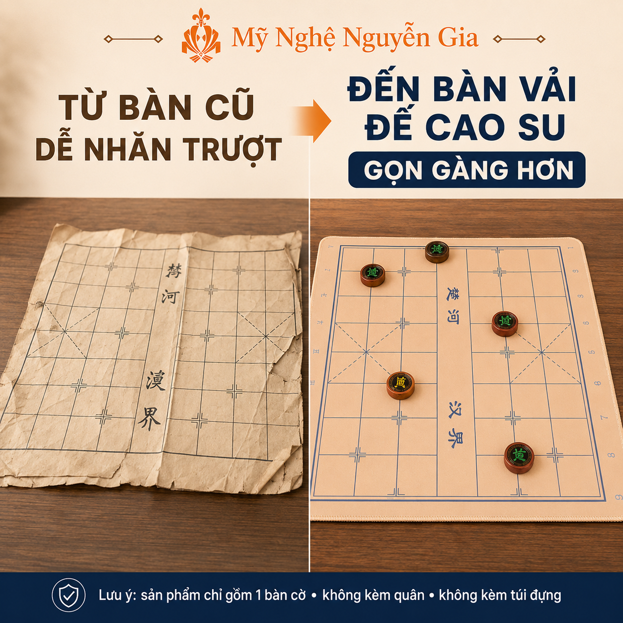 Bàn Cờ Tướng Vải Đế Cao Su Chống Trượt 49x42cm