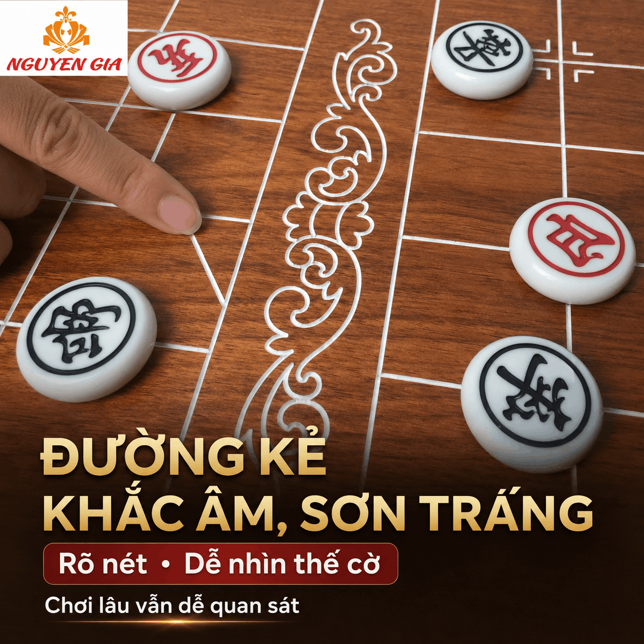 Bộ Cờ Tướng Bàn Gỗ Hương Nguyên Tấm – Quân Melamine Trắng Ngọc