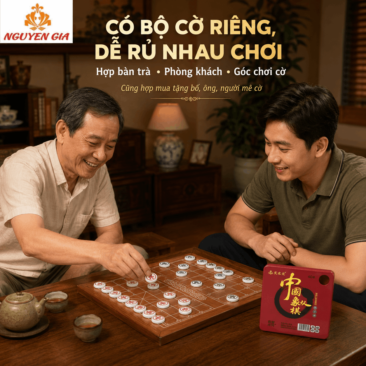 Bộ Cờ Tướng Bàn Gỗ Hương Nguyên Tấm – Quân Melamine Trắng Ngọc
