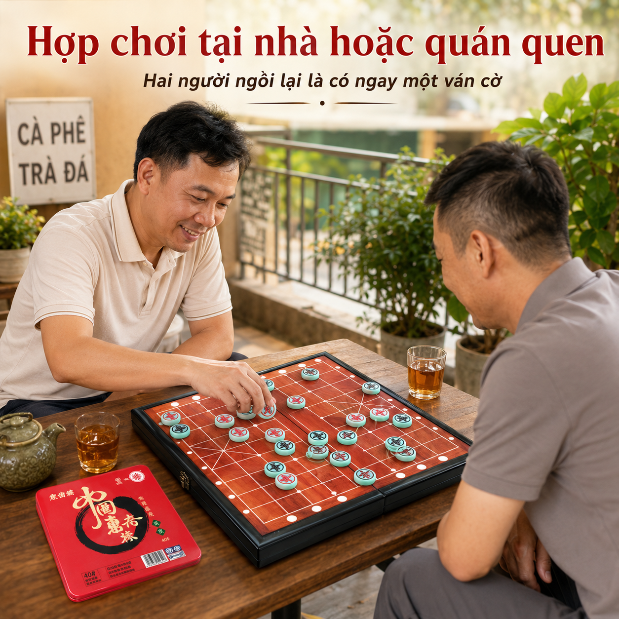 Bộ Bàn Cờ Tướng Gỗ Hương Gấp Quân Melamine Xanh Ngọc