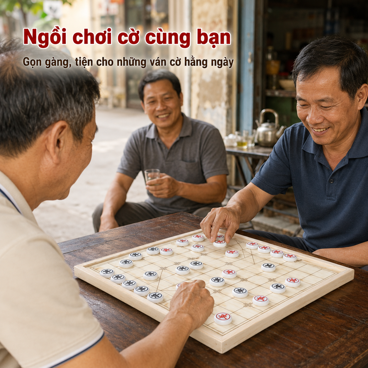 Combo Bộ Bàn Cờ Tướng Gỗ Sồi Và Quân Melamine Trắng Ngọc