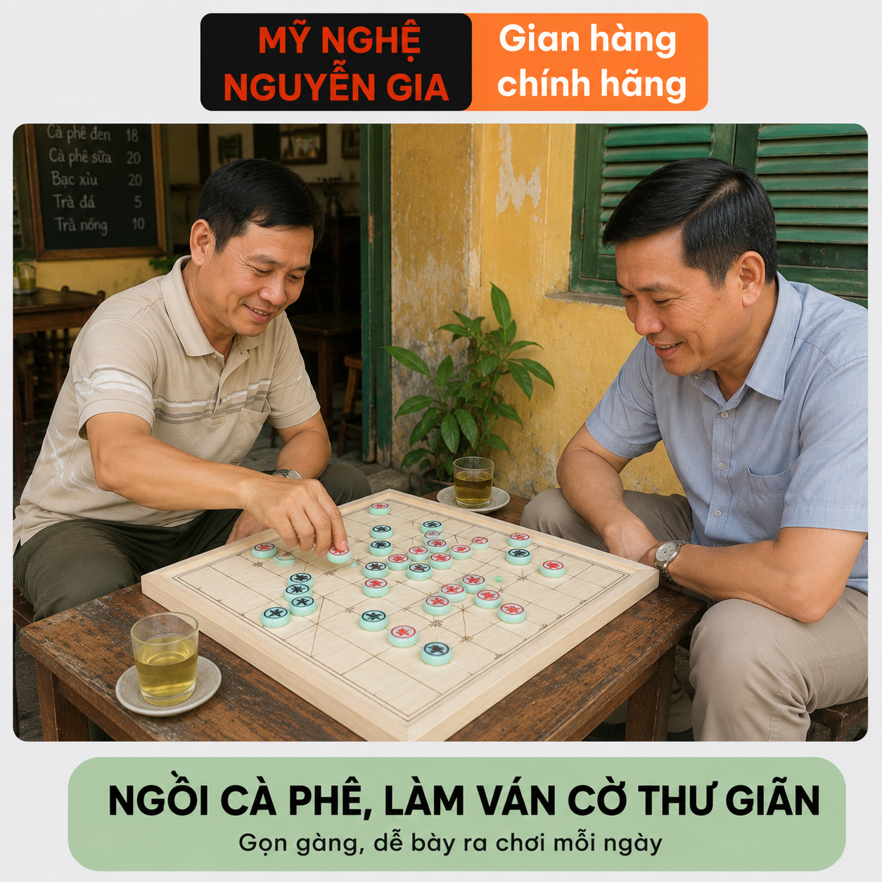 Bộ Cờ Tướng Đẹp Bàn Gỗ Sồi Quân Melamine Xanh Ngọc