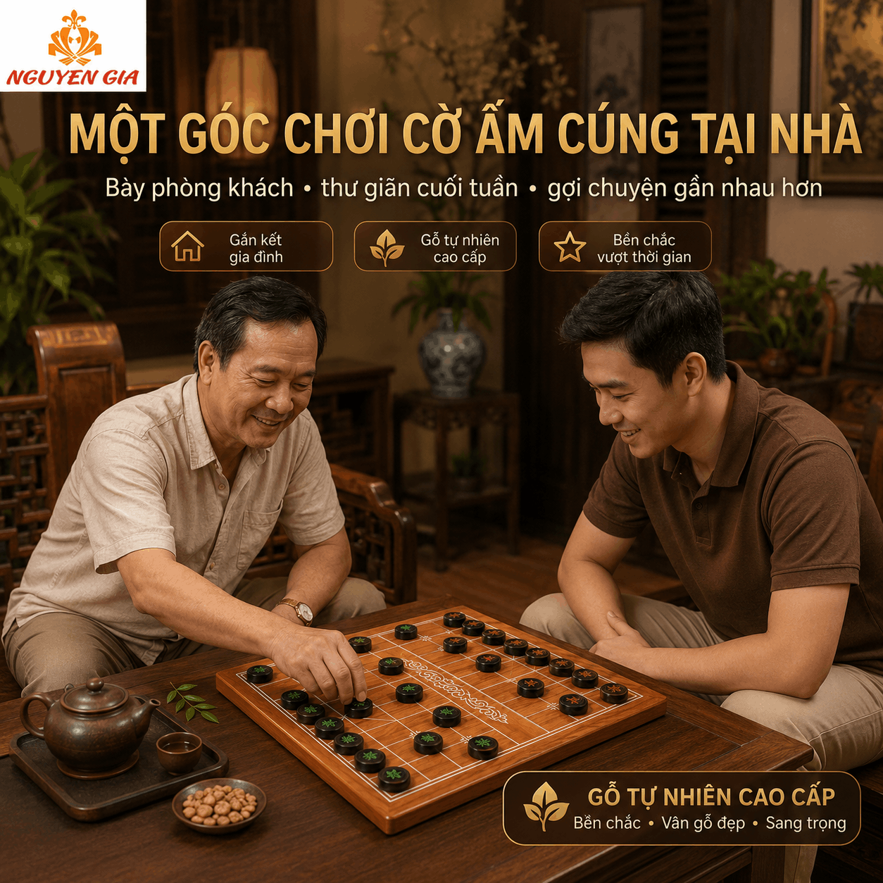 Bộ Cờ Tướng Cao Cấp Quân Gỗ Trắc – Bàn Gỗ Hương Nguyên Tấm
