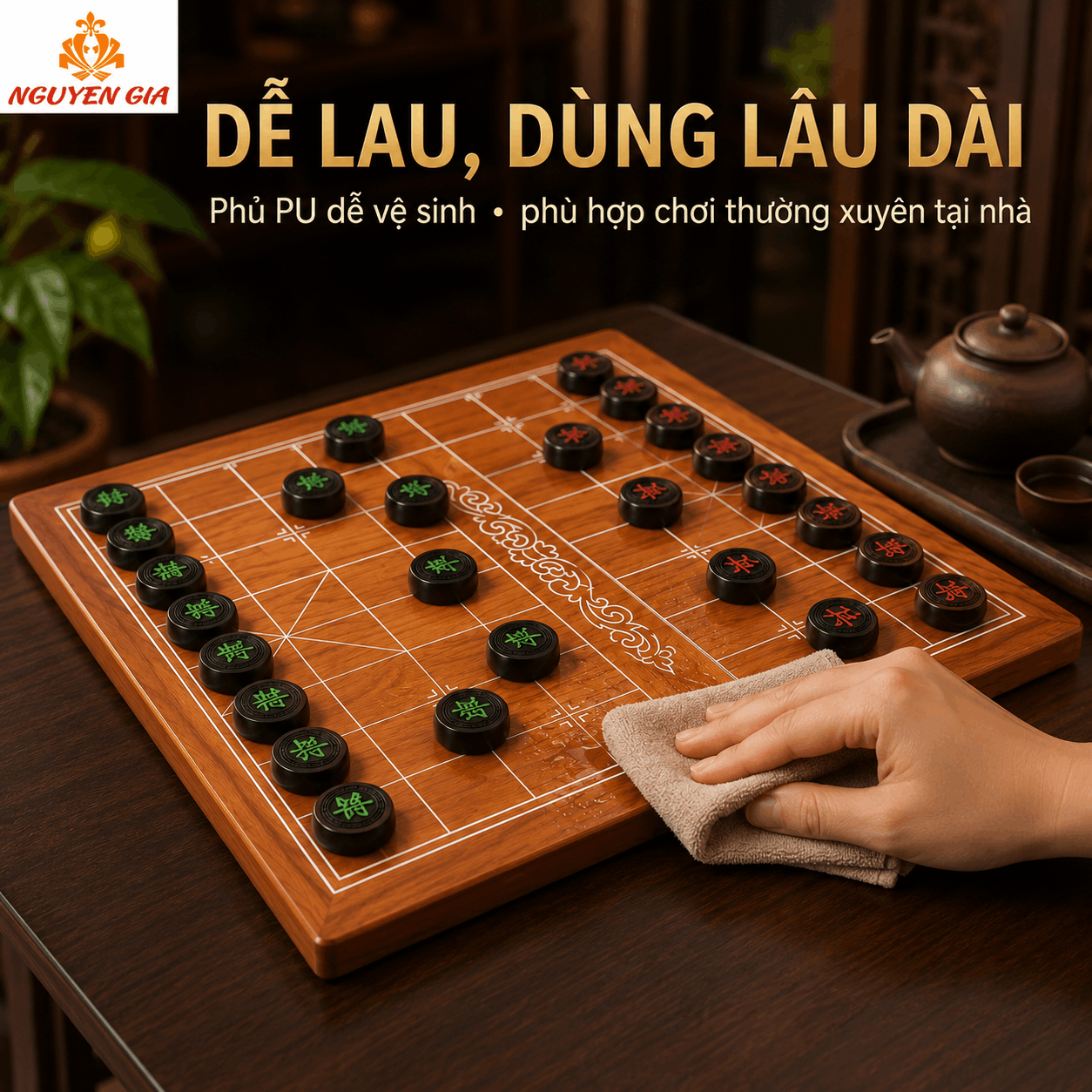 Bộ Cờ Tướng Cao Cấp Quân Gỗ Trắc – Bàn Gỗ Hương Nguyên Tấm