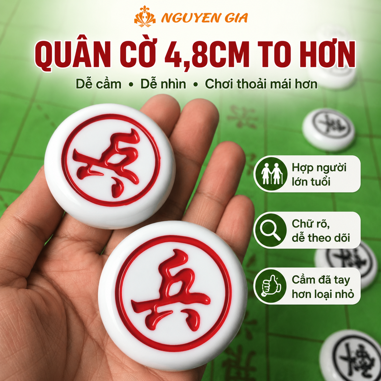 Bộ Cờ Tướng Trắng Ngọc Cỡ Lớn 4,8cm – Quân To Dễ Nhìn
