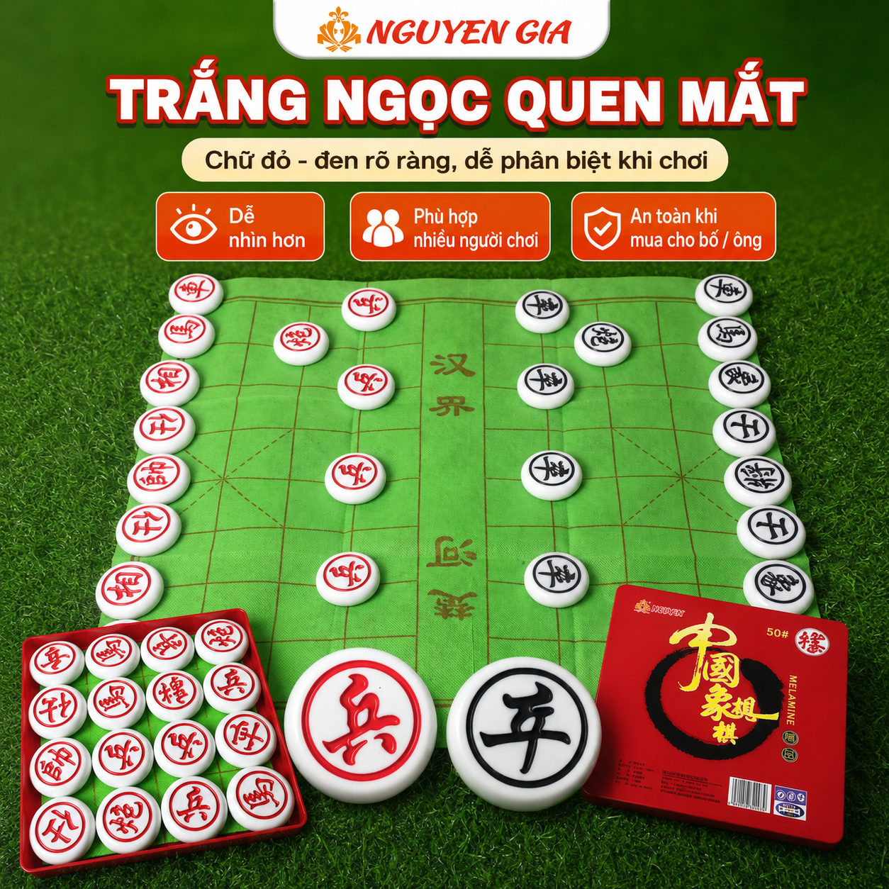 Bộ Cờ Tướng Trắng Ngọc Cỡ Lớn 4,8cm – Quân To Dễ Nhìn