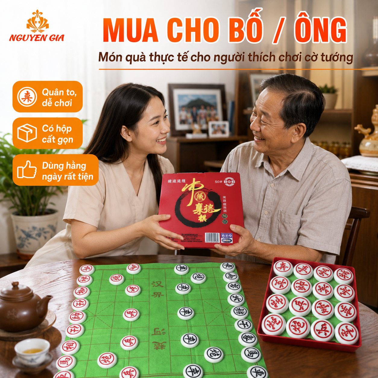 Bộ Cờ Tướng Trắng Ngọc Cỡ Lớn 4,8cm – Quân To Dễ Nhìn