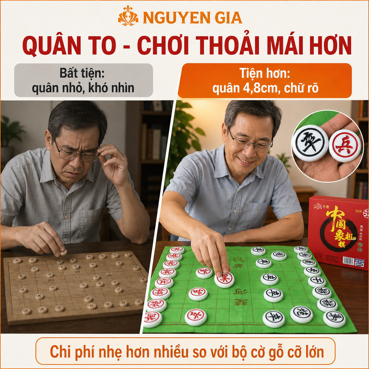 Bộ Cờ Tướng Trắng Ngọc Cỡ Lớn 4,8cm – Quân To Dễ Nhìn
